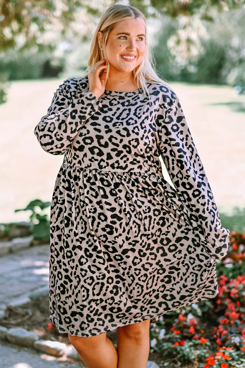 Cheetah Print Western Empire Waist Plus Size Midi Dress