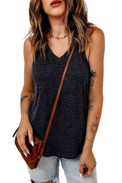 Casual V Neck Racerback Tank Top With Pocket