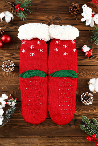 Red Christmas Reindeer Pattern Thermal Socks
