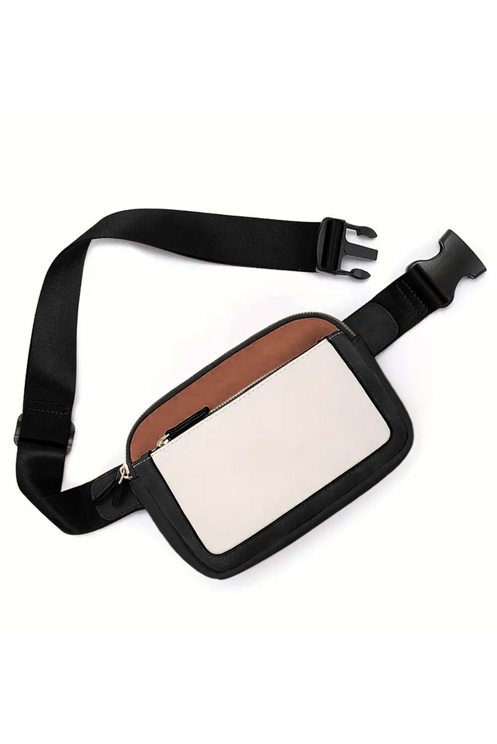 White Color Block Adjustable Belt PU Leather Crossbody Bag