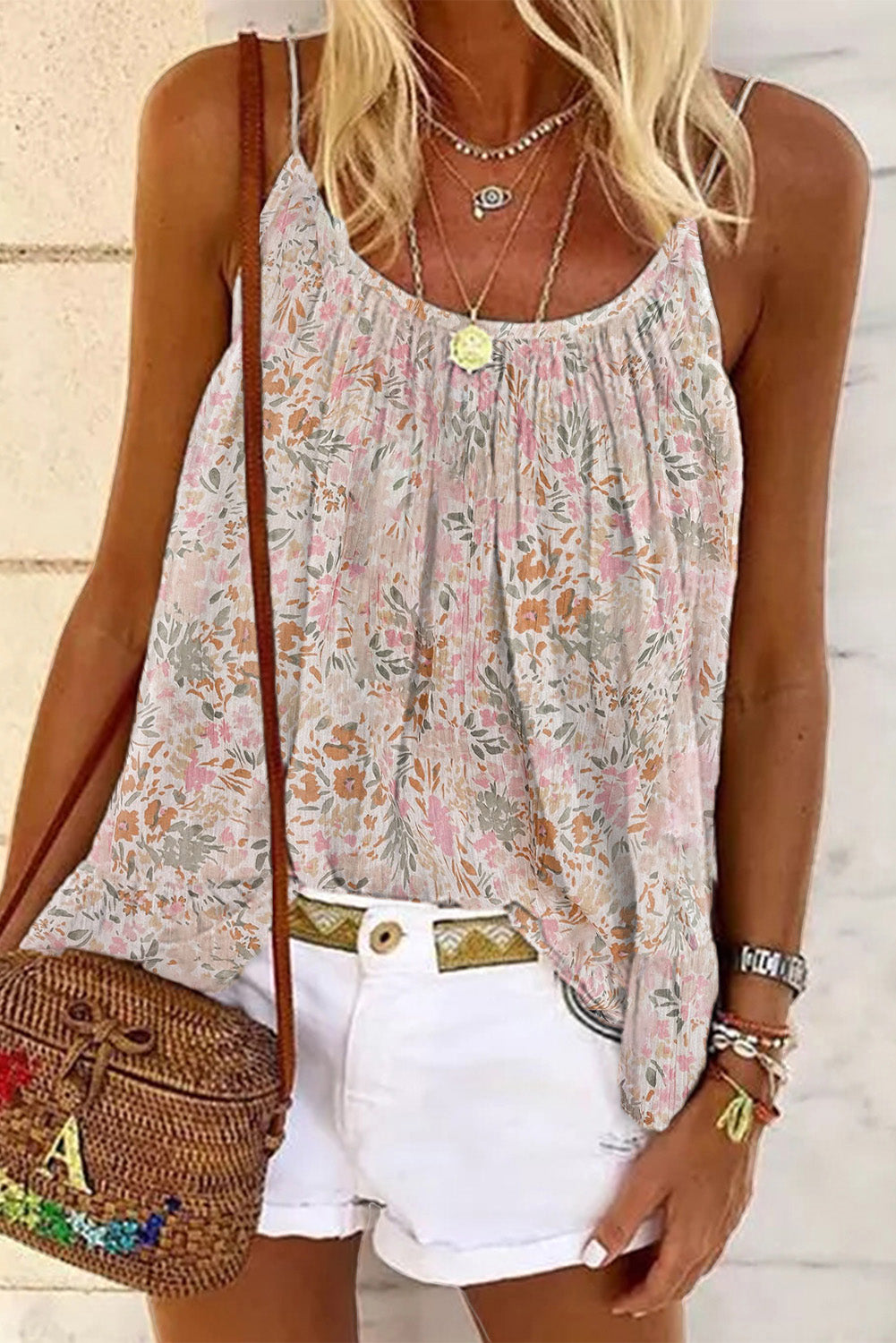 Floral Print Bohemian Spaghetti Strap Tank Top