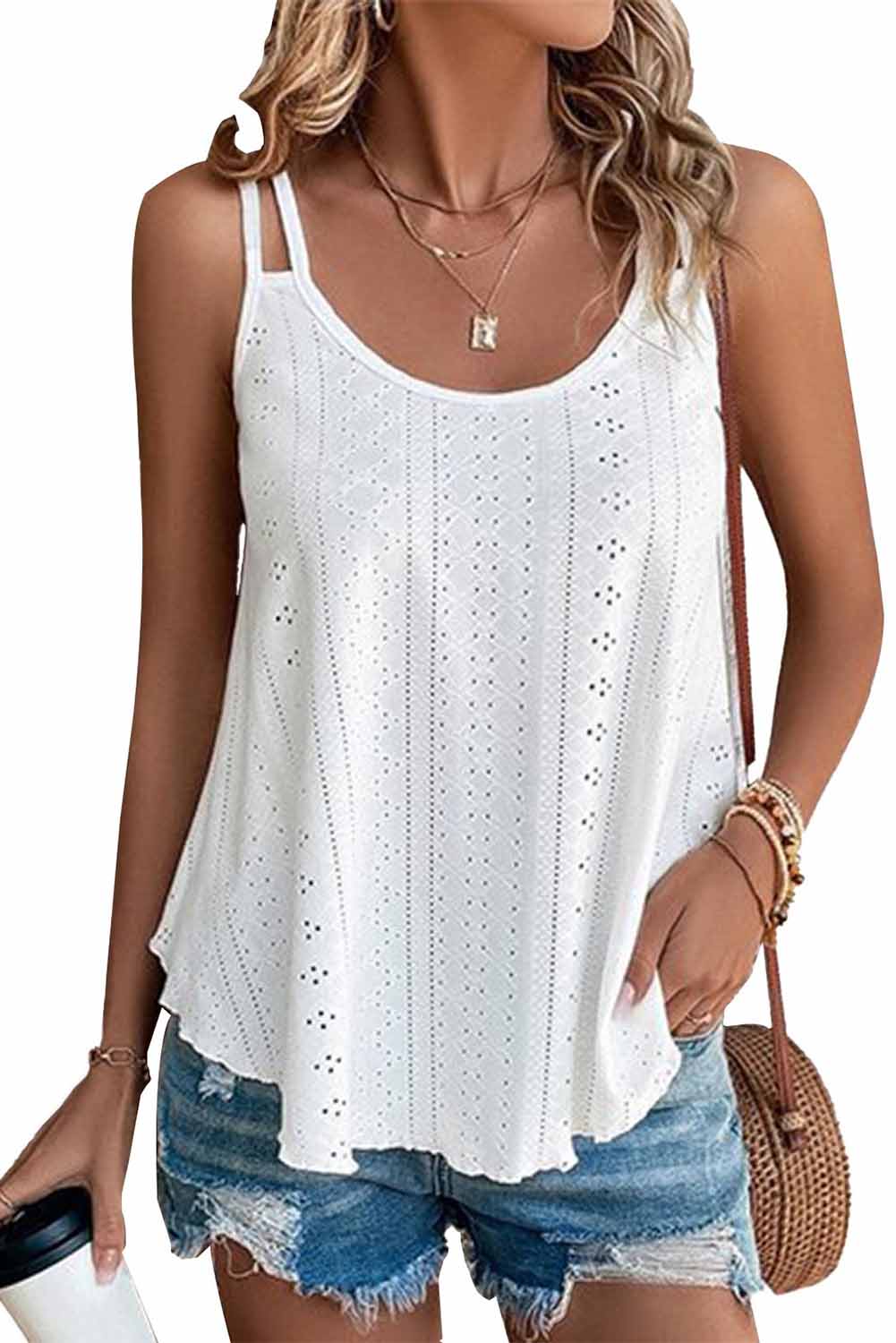 Eyelet Strappy Scoop Neck Tank Top