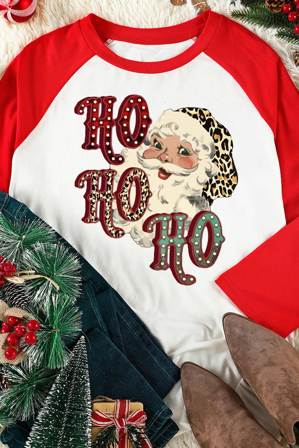 Red HO HO HO Santa Claus Color Block Graphic Sweatshirt