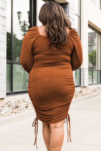 Ruched Drawstring Bodycon Plus Size Dress