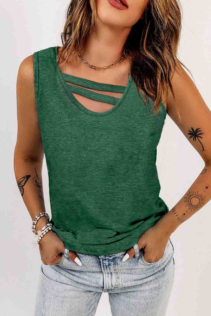 Solid Color Double Straps Scoop Neck Tank Top