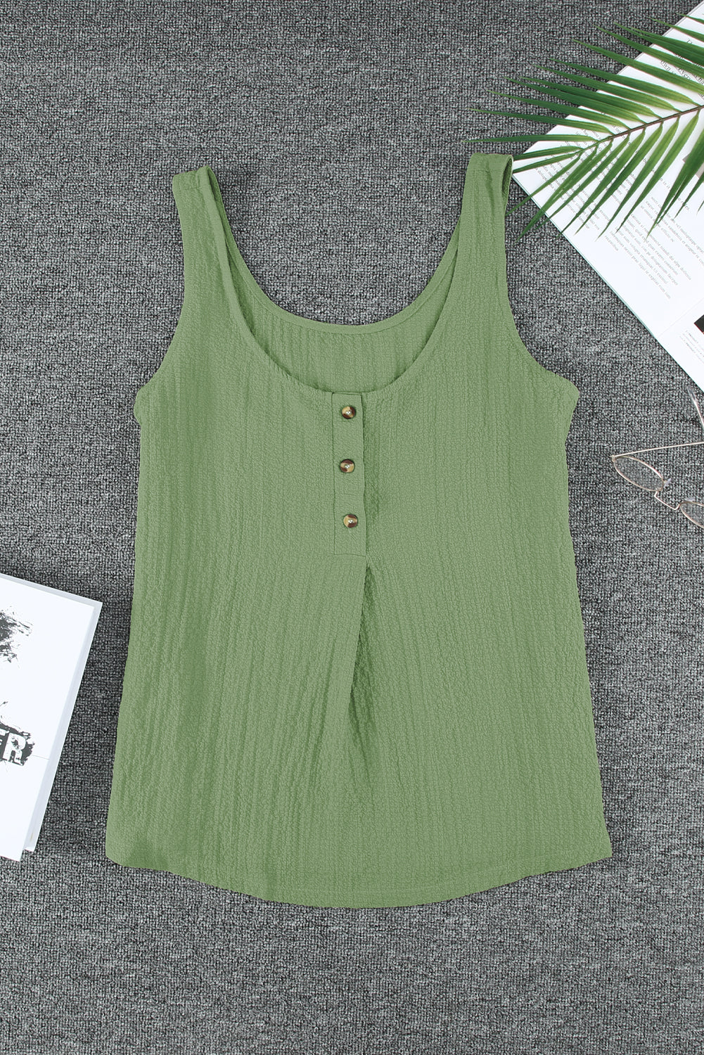 Scoop Neck Loose Fit Button Front Tank Top for Women