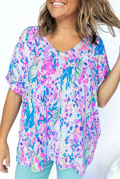 Abstract Print Wrap V Neck Flutter Sleeve Mid Length Summer Dress