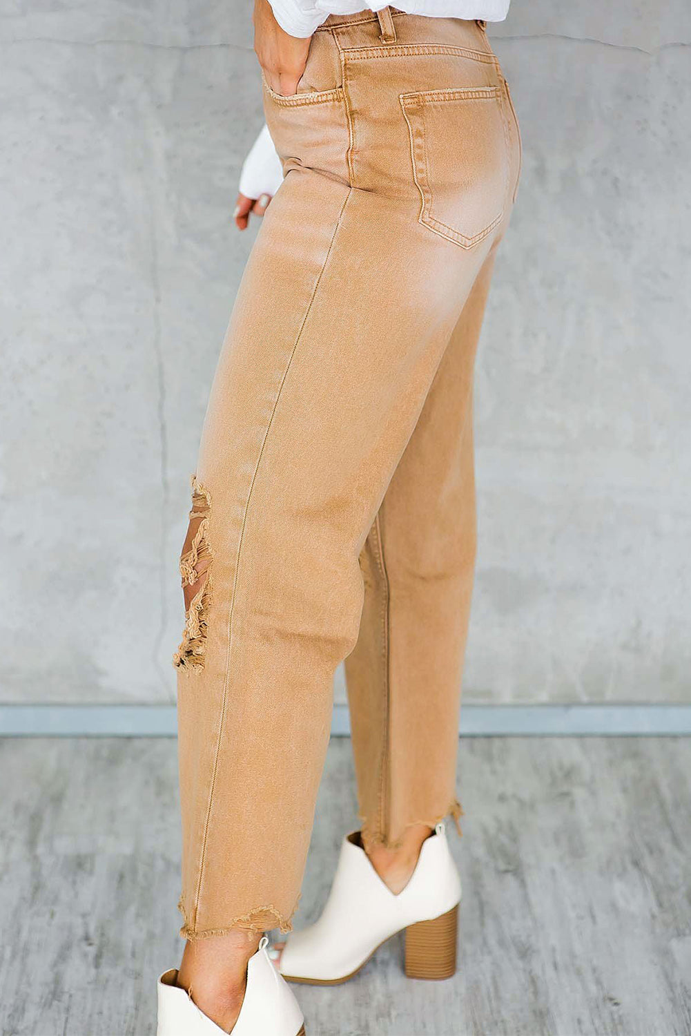 Distressed Hollow Out High Waist Flare Jeans