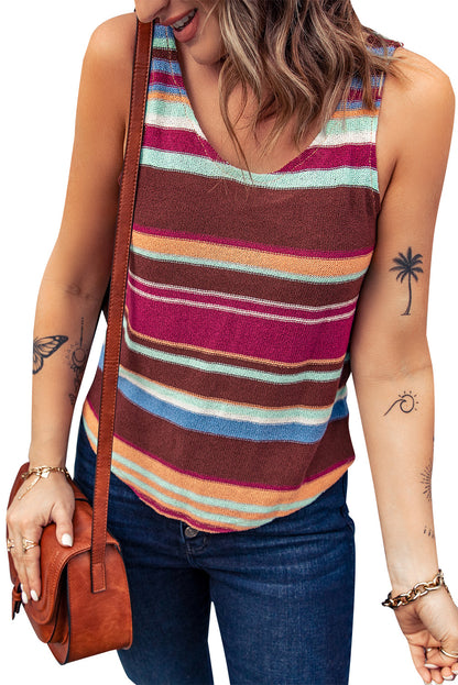 Multicolor Casual Striped Knit Tank Top