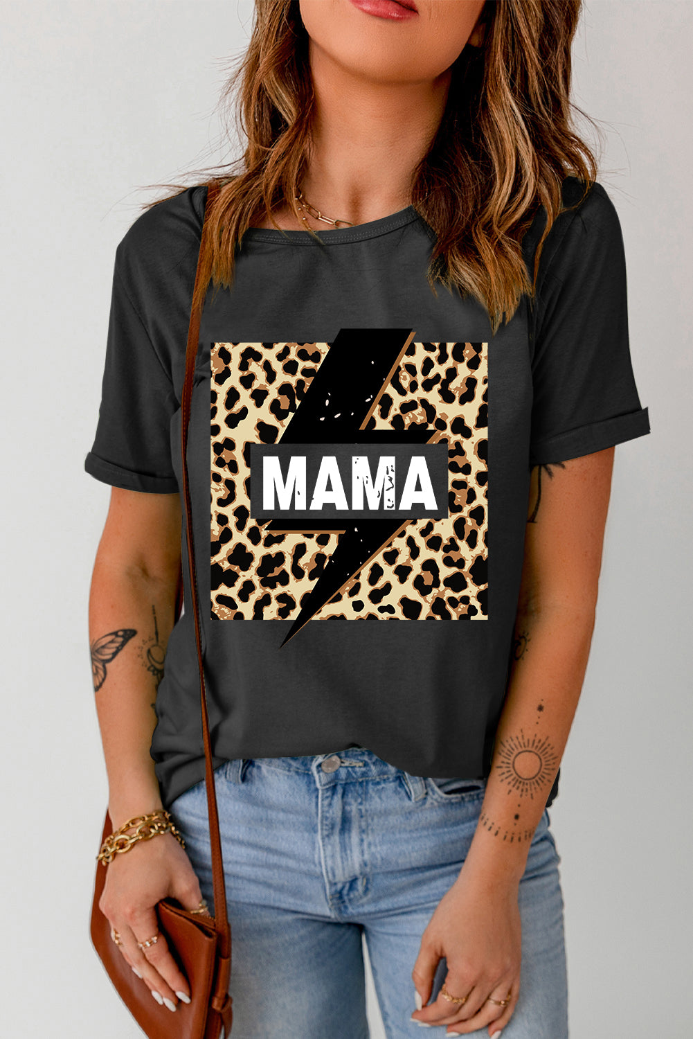 Black Mama Lightning Leopard Print Graphic Tee