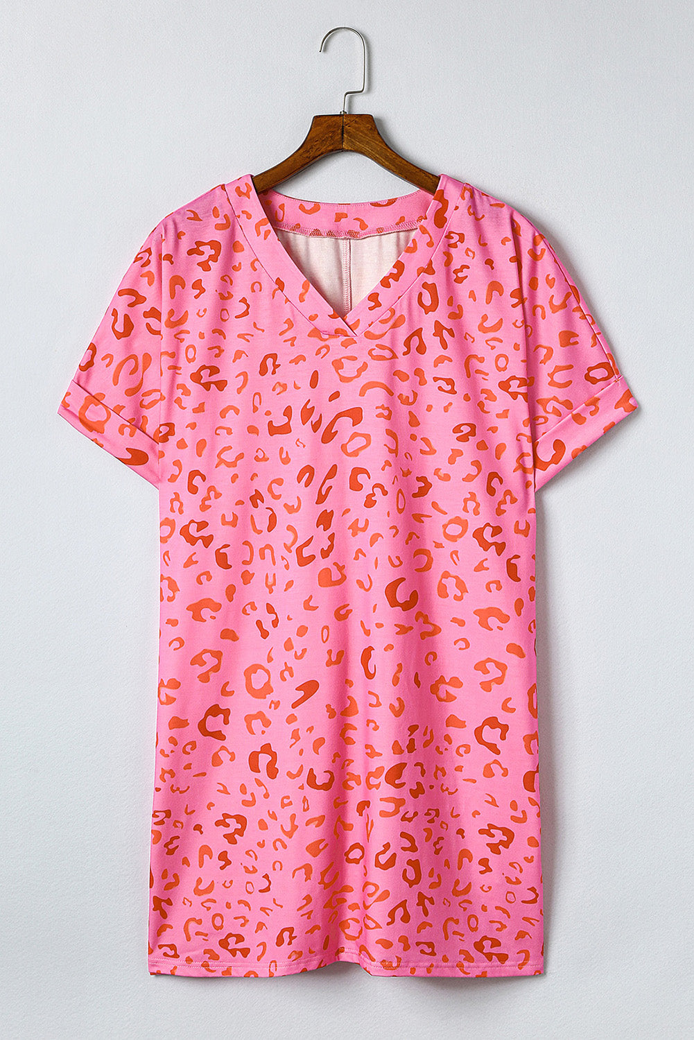 Rosy Leopard Print Oversized Casual Half Sleeve V Neck Top