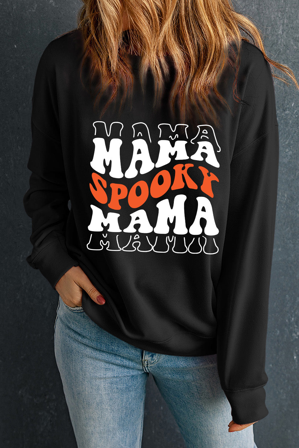 Black Spooky Mama Letter Graphic Halloween Sweatshirt