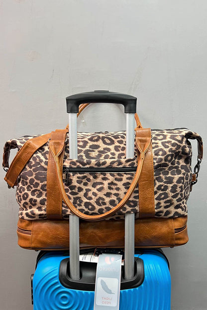 Leopard PU Leather Patchwork Zipped Large Duffel Bag