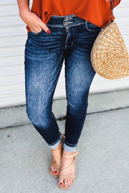 Dark Blue Vintage Washed High Waist Skinny Jeans