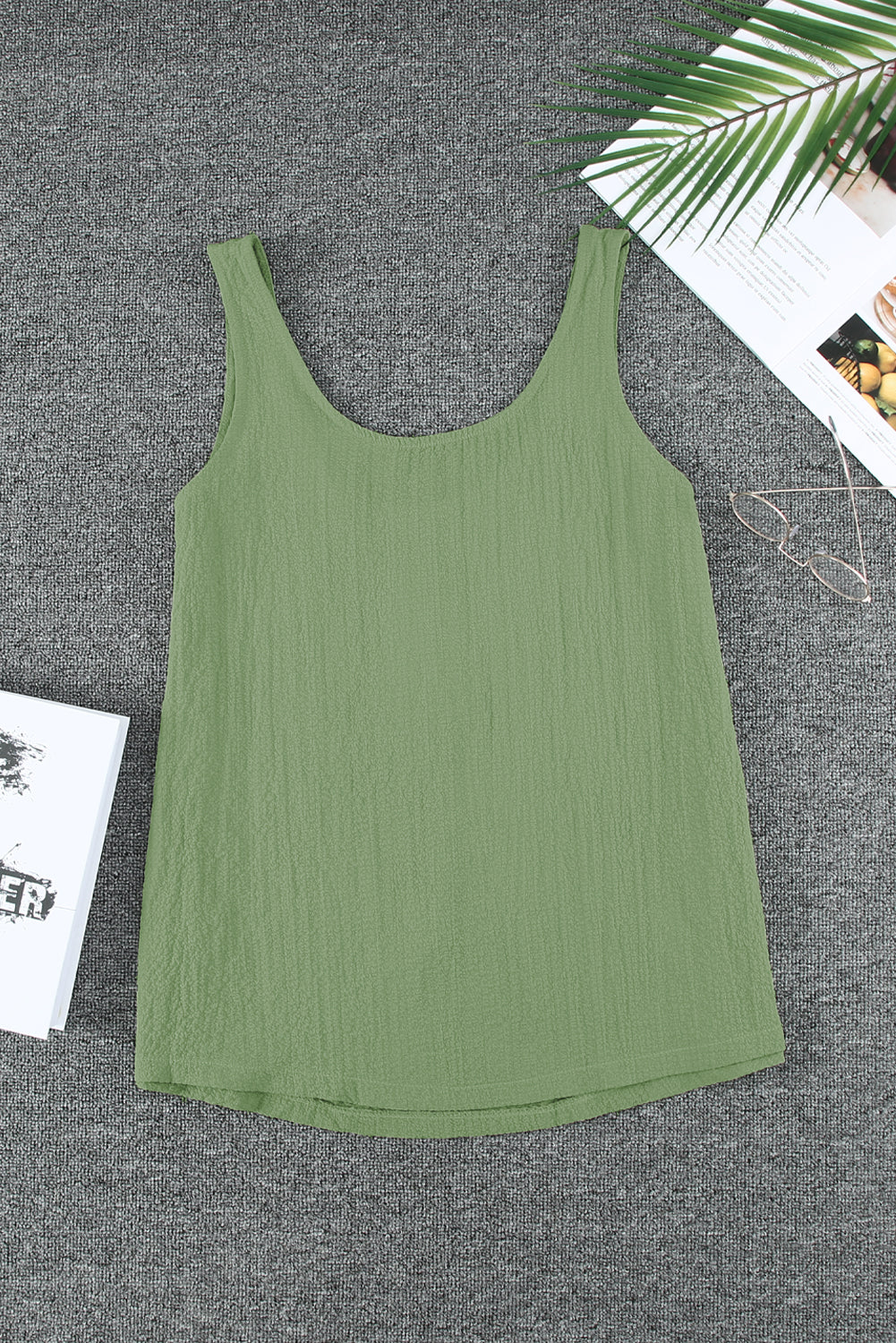 Scoop Neck Loose Fit Button Front Tank Top for Women