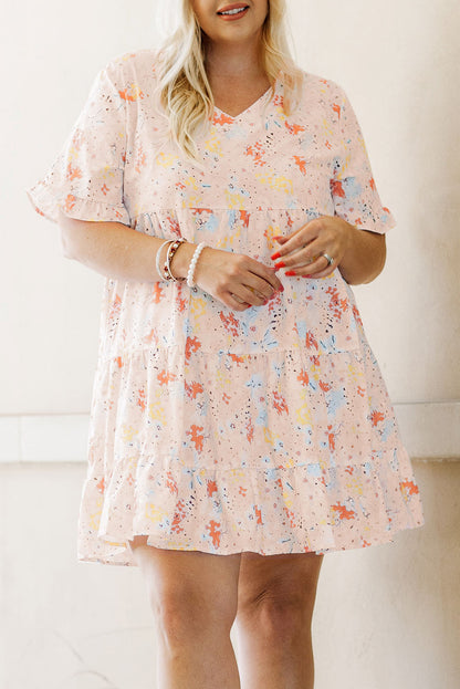 Plus Size Floral Pattern Babydoll Swing Dress