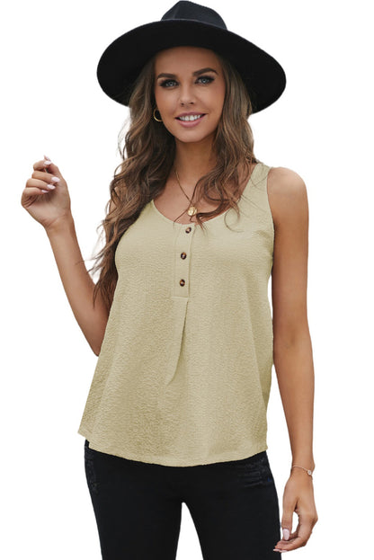 Scoop Neck Loose Fit Button Front Tank Top for Women