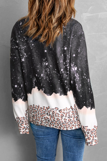 Black Christmas Tree Snowy Leopard Bleached Graphic Sweatshirt