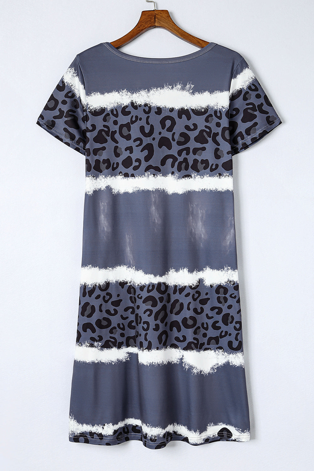 Grey Leopard Tie Dye Color Block V-Neck T-Shirt Dress