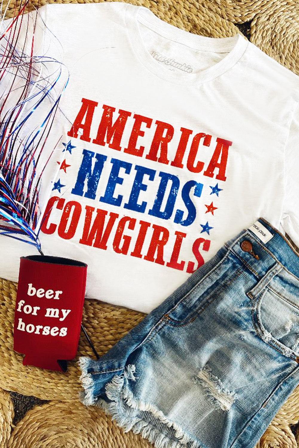 White America Needs Cowgirls Graphic Crew Neck Tee