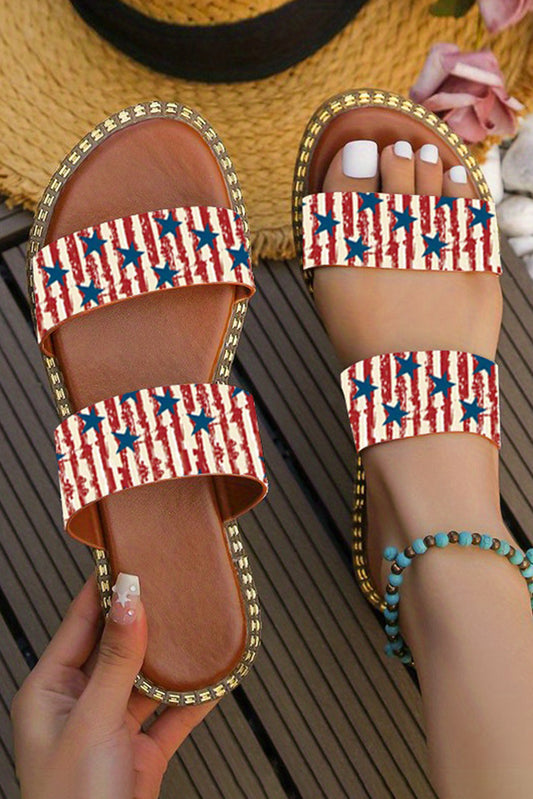 American Flag Print Double Band Flat Slippers
