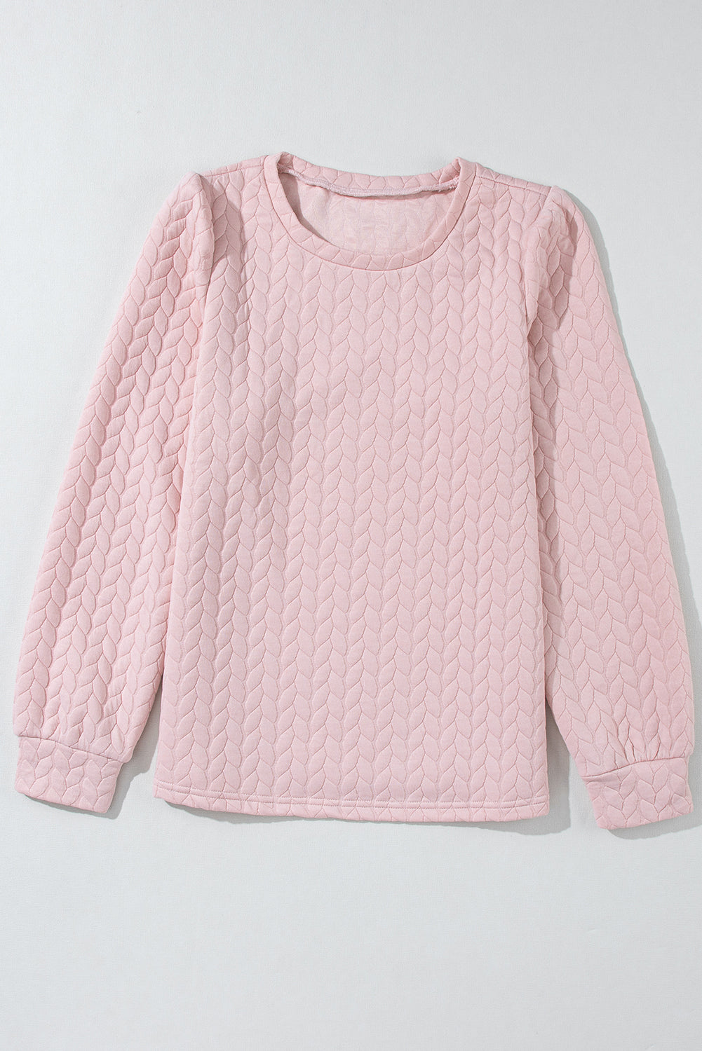 Rosy Waffle Quilted Puff Sleeve Sweatshirt