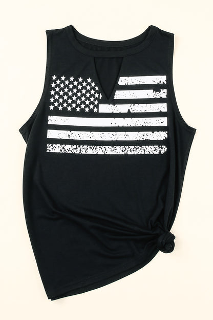 Casual Keyhole Neck Flag Print Tank Top