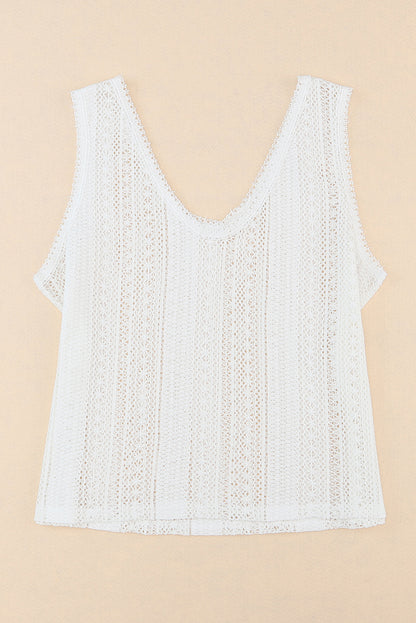 Lace Crochet Open Back U Neck Tank Top