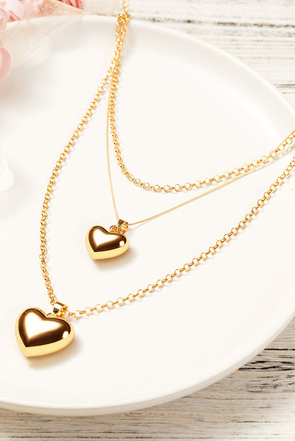 Gold Valentine Multi Layer Heart Shape Pendant Necklace