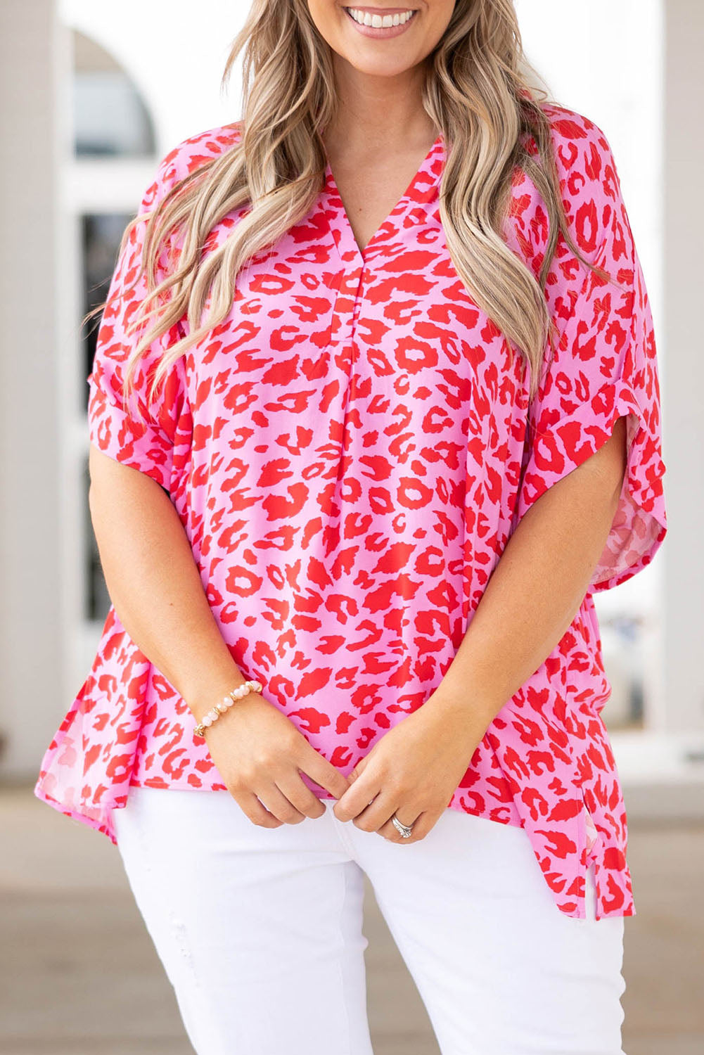 Multicolor Floral Print V Neck Half Sleeve Plus Size Blouse