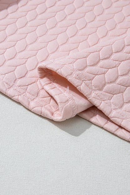 Rosy Waffle Quilted Puff Sleeve Sweatshirt