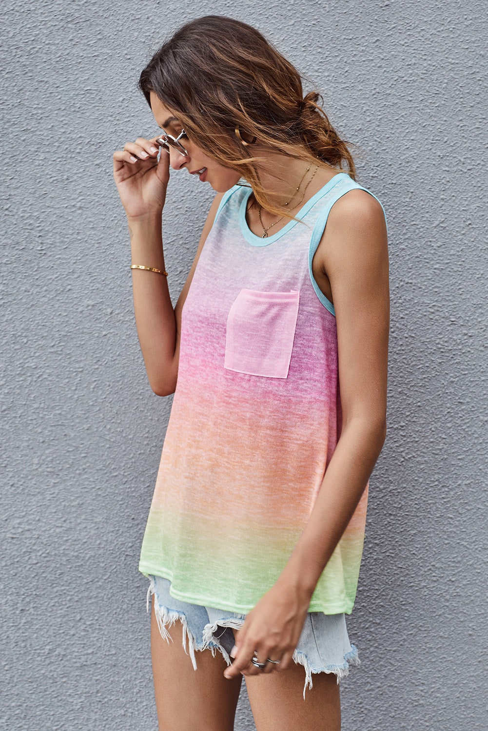 Tie Dye Front Pocket Sleeveless Tank Top