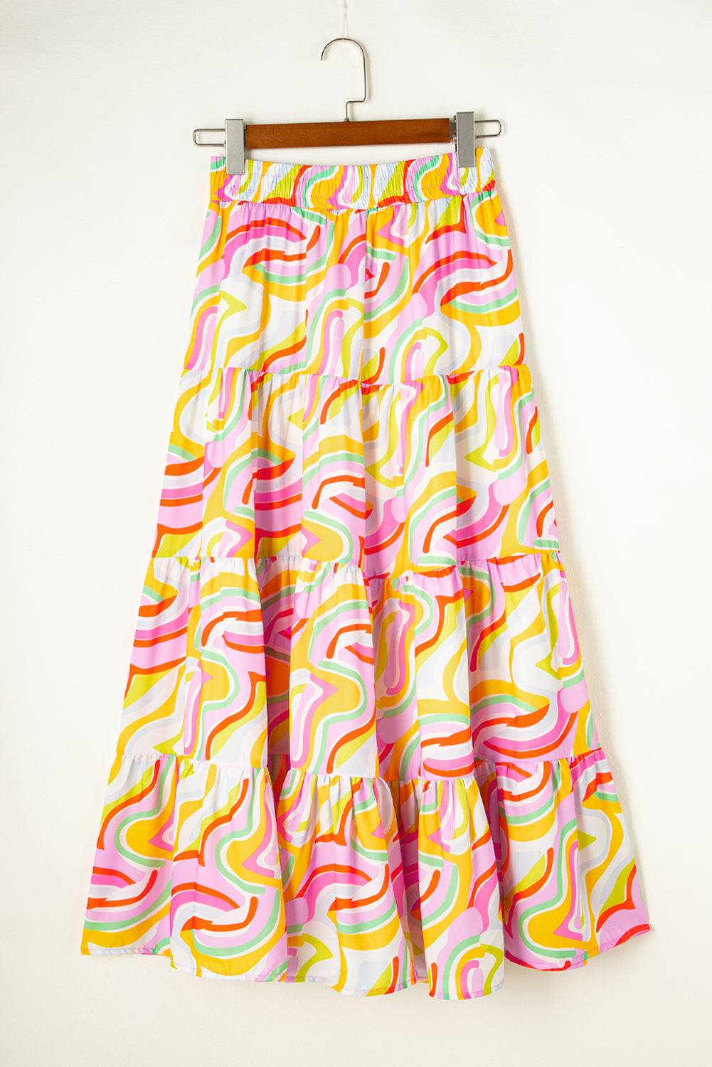 Bohemian Abstract Print Tiered Maxi Skirt