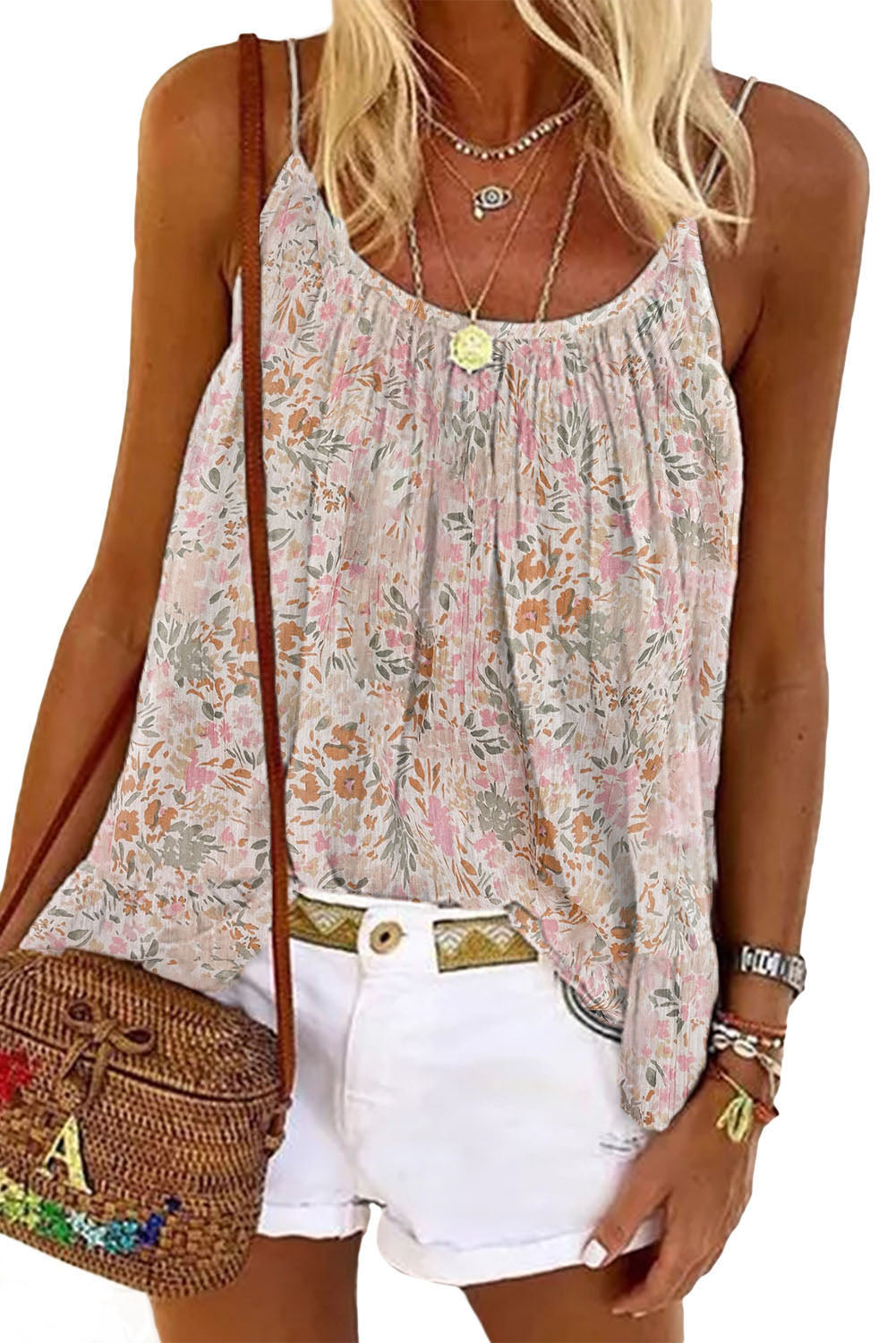 Floral Print Bohemian Spaghetti Strap Tank Top