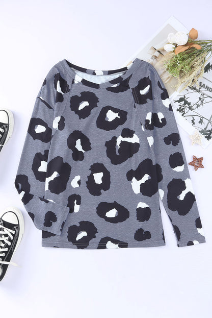 Print Drop Shoulder Pullover Long Sleeve Top