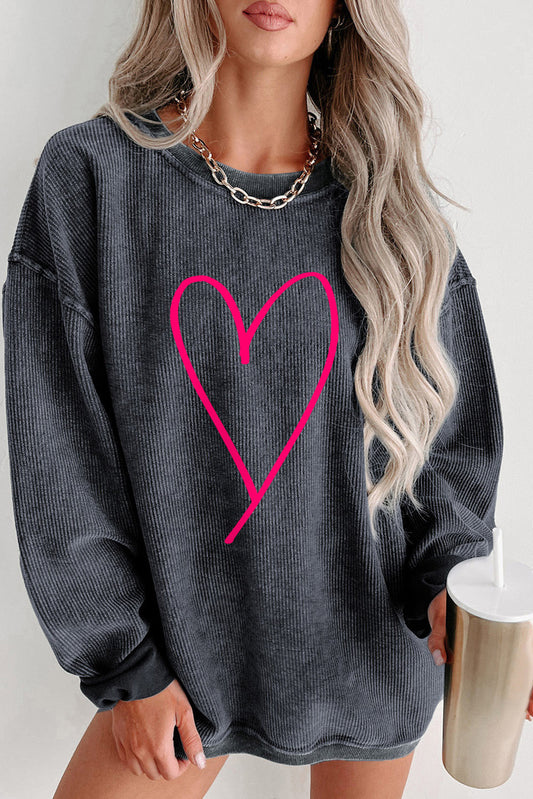 Valentine Heart Print Corded Graphic Oversized Sweatshirt