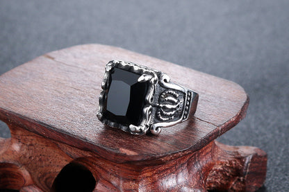 Black Stone Crown Ring