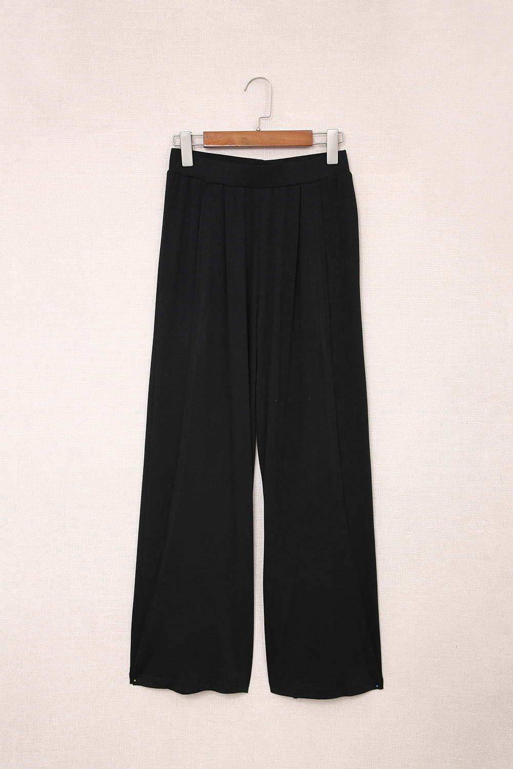 Black Casual Side Slit Mid Waist Wide Leg Pants