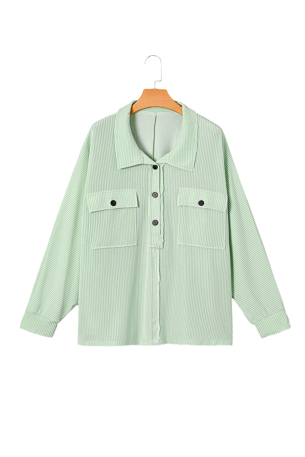 Green Plus Size Ribbed Pocketed Long Sleeve Henley Top