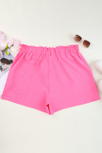Casual Paperbag High Waist Textured Plus Size Shorts