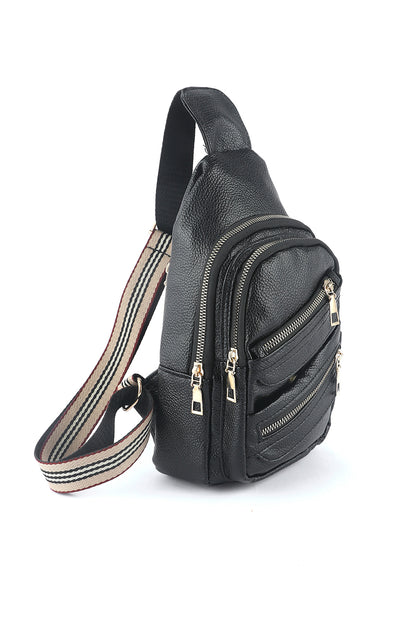 Faux Leather Zipped Sling Bag