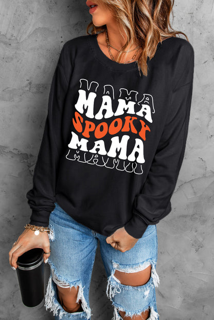 Black Spooky Mama Letter Graphic Halloween Sweatshirt