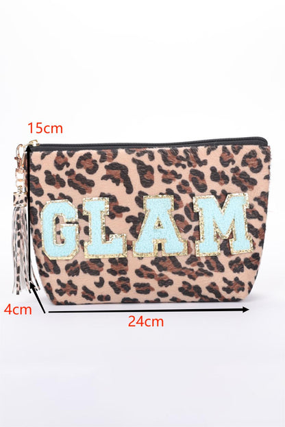 White CALM Letter Pattern Tassel Zipper Makeup Bag