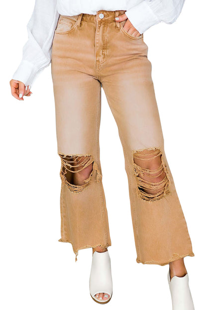 Distressed Hollow Out High Waist Flare Jeans