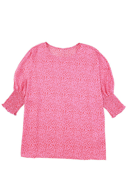 Rosy Leopard Print Oversized Casual Half Sleeve V Neck Top