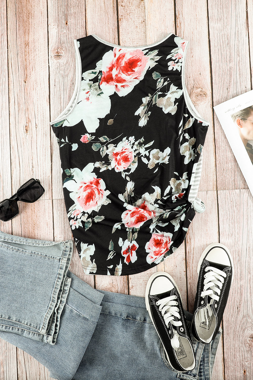 Casual Floral and Striped Tank Top