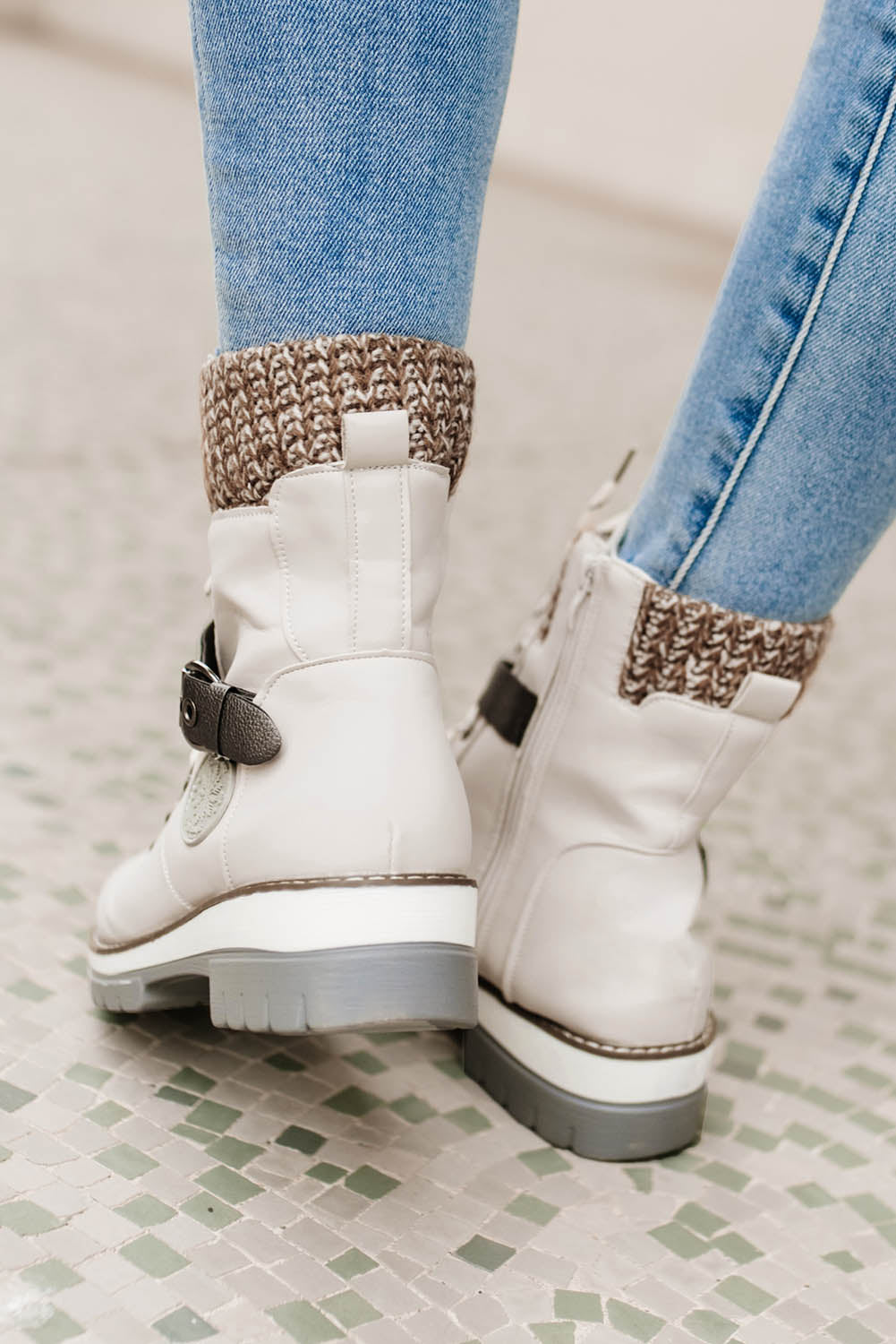 Buckle Lace-up Zipped PU Leather Heeled Boots