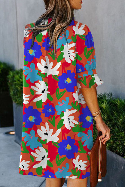 Multicolor Floral Print Casual V Neck Blouse