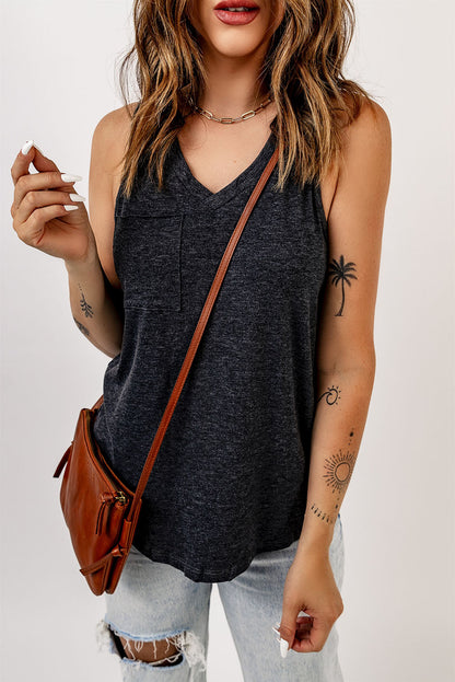 Casual V Neck Racerback Tank Top With Pocket