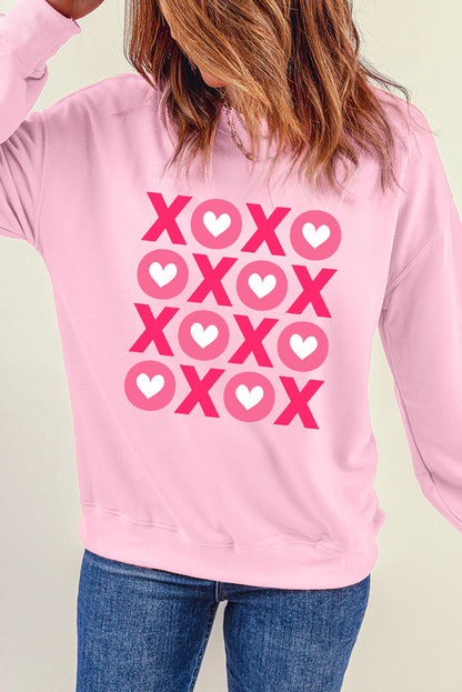 Pink XOXO Heart Graphic Crewneck Drop Shoulder Sweatshirt